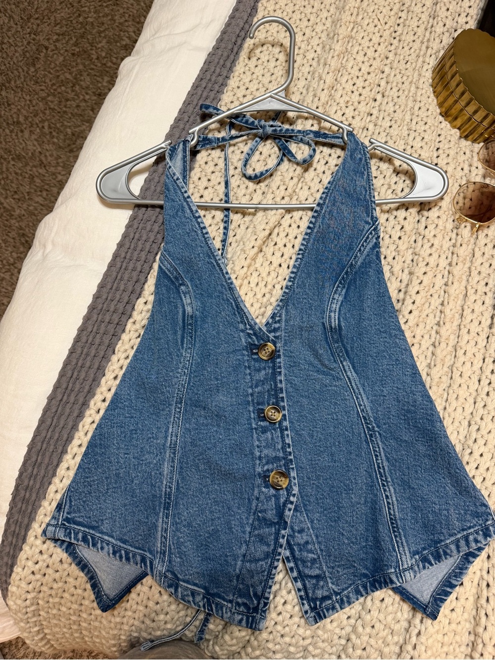 American Eagle Denim Halter Button-Front Women's Top - Blue